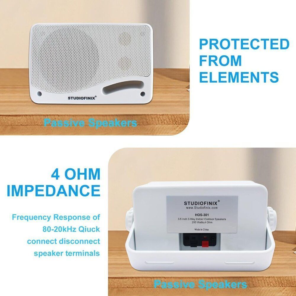 NIB Waterproof Outdoor Passive Speakers | Wired 3.5" Pair | White - Picture 5 of 5